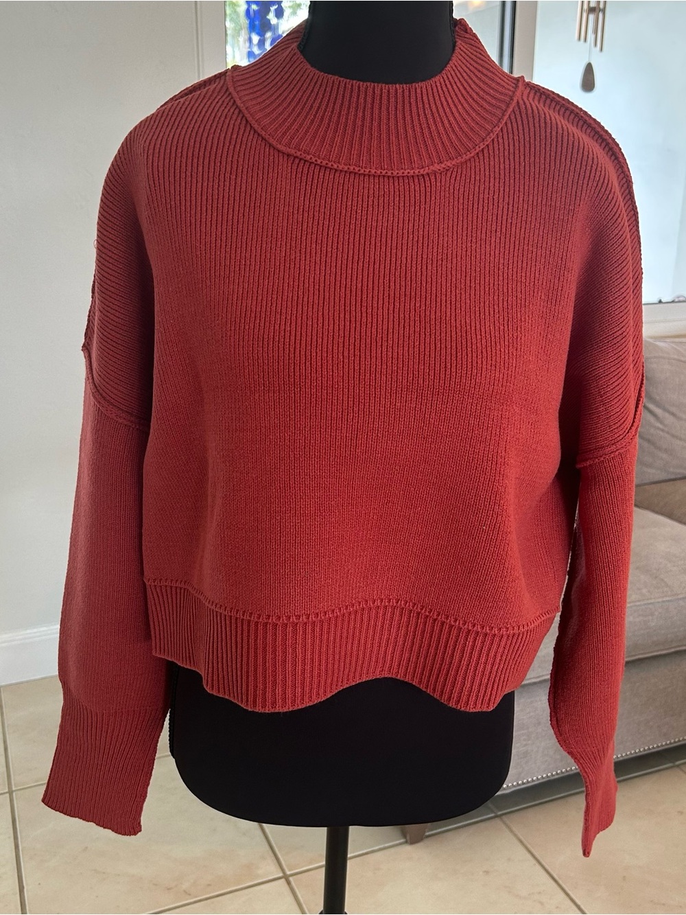 Zenana Women's Mock Neck Ribbed Crop Sweater